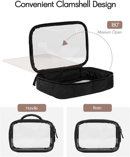 TSA Approved Toiletry Bag Clear Quart Size Travel Bags Makeup Bag | Large Opening, for Men and Women, Carry on Airline Compliant, Transparent Liquids Pouch, Grey