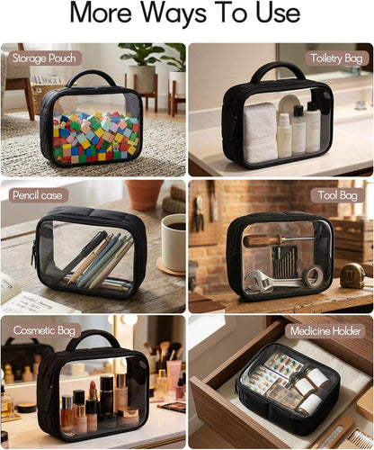 TSA Approved Toiletry Bag Clear Quart Size Travel Bags Makeup Bag | Large Opening, for Men and Women, Carry on Airline Compliant, Transparent Liquids Pouch, Grey