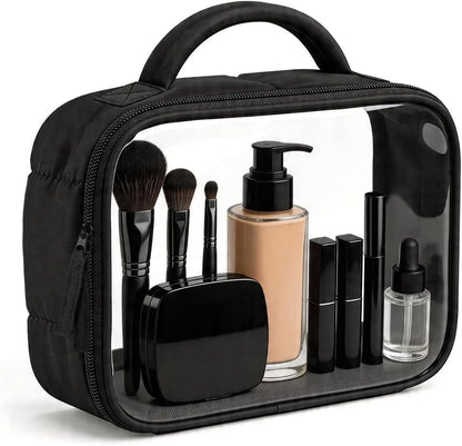 TSA Approved Toiletry Bag Clear Quart Size Travel Bags Makeup Bag | Large Opening, for Men and Women, Carry on Airline Compliant, Transparent Liquids Pouch, Grey