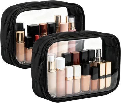 TSA Approved Toiletry Bag Clear Quart Size Travel Bags Makeup Bag | Large Opening, for Men and Women, Carry on Airline Compliant, Transparent Liquids Pouch, Grey