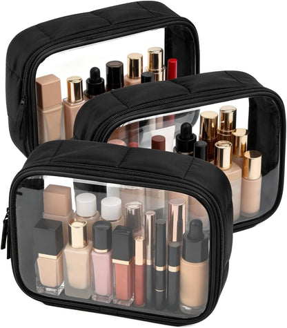 TSA Approved Toiletry Bag Clear Quart Size Travel Bags Makeup Bag | Large Opening, for Men and Women, Carry on Airline Compliant, Transparent Liquids Pouch, Grey