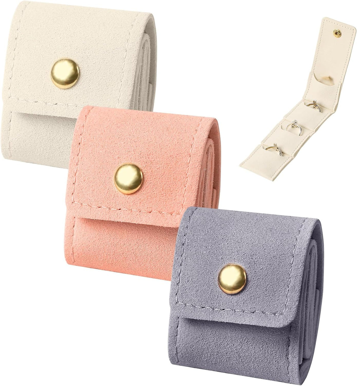 3PCS Mini Travel Jewelry Bag,Small Travel Jewelry Organizer Case,Foldable Mini Travel Jewelry Roll Bag with Buckle,Small Jewelry Box for Travel Essentials, Earrings, Rings, Necklace