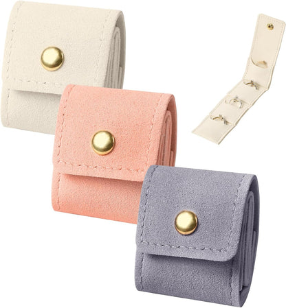 3PCS Mini Travel Jewelry Bag,Small Travel Jewelry Organizer Case,Foldable Mini Travel Jewelry Roll Bag with Buckle,Small Jewelry Box for Travel Essentials, Earrings, Rings, Necklace