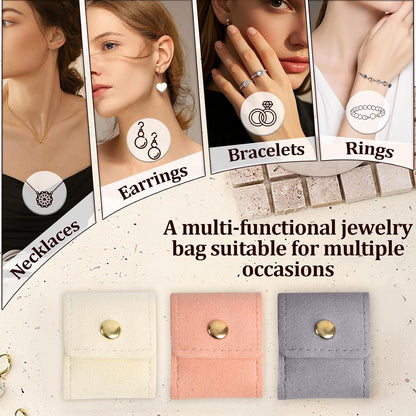 3PCS Mini Travel Jewelry Bag,Small Travel Jewelry Organizer Case,Foldable Mini Travel Jewelry Roll Bag with Buckle,Small Jewelry Box for Travel Essentials, Earrings, Rings, Necklace