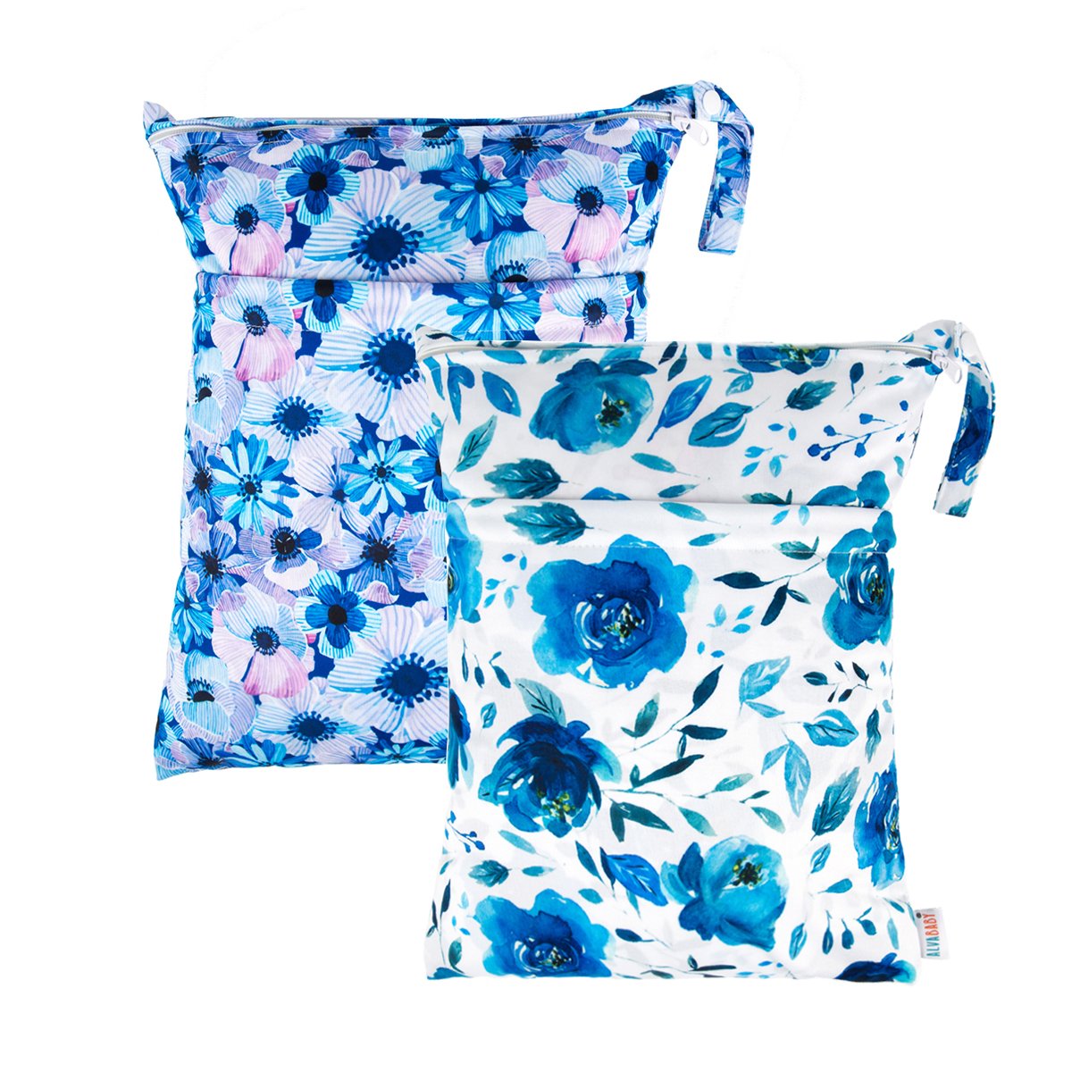 ALVA 2pcs Cloth Diaper Wet Dry Bags Waterproof Reusable with Two Zippered Pockets Travel Beach Pool Daycare Soiled Baby Items Yoga Gym Bag for Swimsuits or Wet Clothes L2629