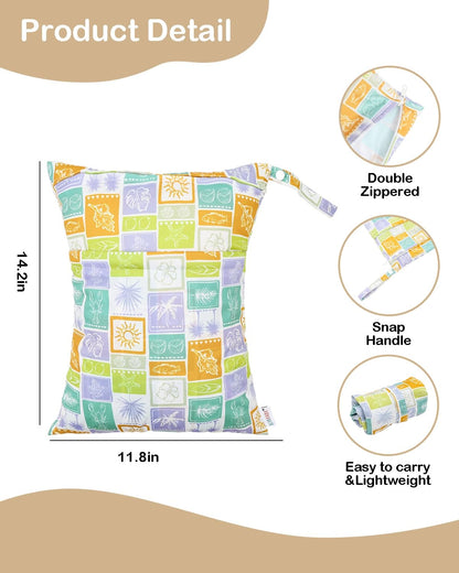 ALVA 2pcs Cloth Diaper Wet Dry Bags Waterproof Reusable with Two Zippered Pockets Travel Beach Pool Daycare Soiled Baby Items Yoga Gym Bag for Swimsuits or Wet Clothes L2629