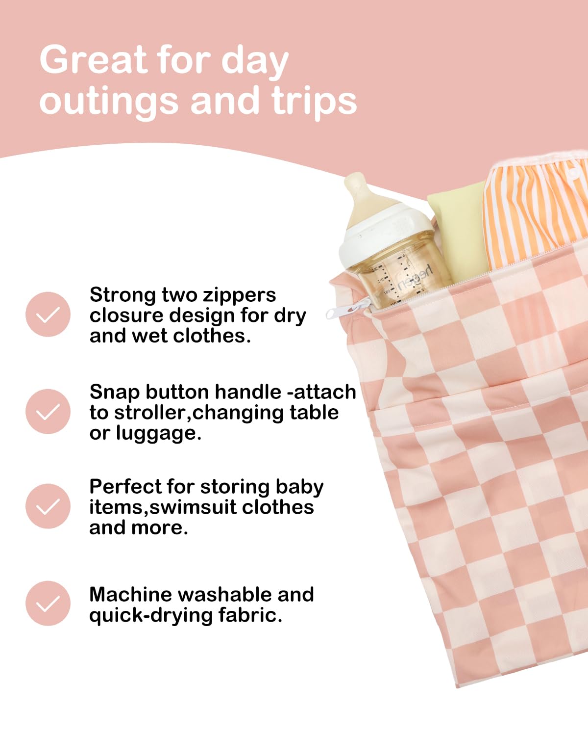 ALVA 2pcs Cloth Diaper Wet Dry Bags Waterproof Reusable with Two Zippered Pockets Travel Beach Pool Daycare Soiled Baby Items Yoga Gym Bag for Swimsuits or Wet Clothes L2629