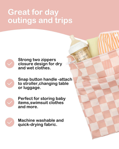 ALVA 2pcs Cloth Diaper Wet Dry Bags Waterproof Reusable with Two Zippered Pockets Travel Beach Pool Daycare Soiled Baby Items Yoga Gym Bag for Swimsuits or Wet Clothes L2629