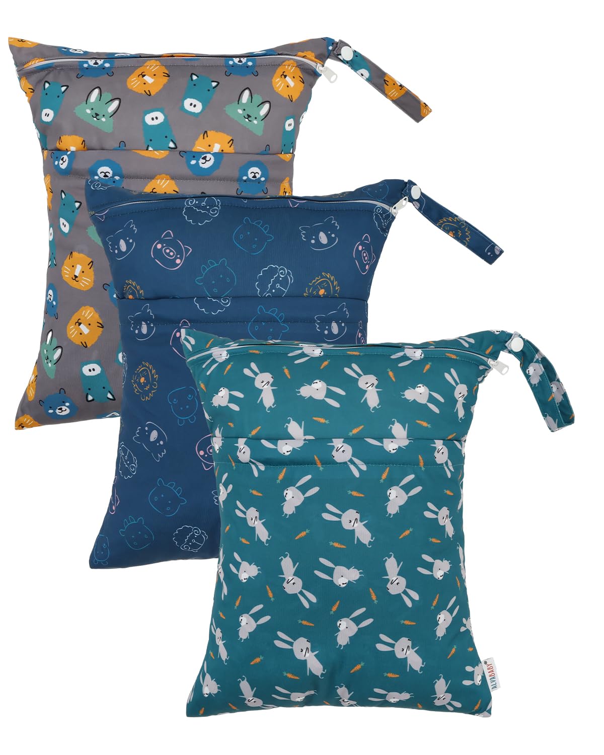 ALVA 2pcs Cloth Diaper Wet Dry Bags Waterproof Reusable with Two Zippered Pockets Travel Beach Pool Daycare Soiled Baby Items Yoga Gym Bag for Swimsuits or Wet Clothes L2629