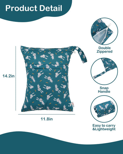 ALVA 2pcs Cloth Diaper Wet Dry Bags Waterproof Reusable with Two Zippered Pockets Travel Beach Pool Daycare Soiled Baby Items Yoga Gym Bag for Swimsuits or Wet Clothes L2629
