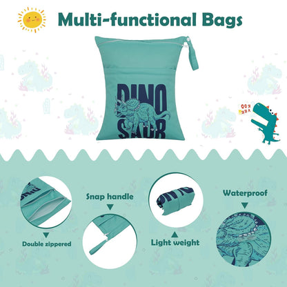 ALVA 2pcs Cloth Diaper Wet Dry Bags Waterproof Reusable with Two Zippered Pockets Travel Beach Pool Daycare Soiled Baby Items Yoga Gym Bag for Swimsuits or Wet Clothes L2629