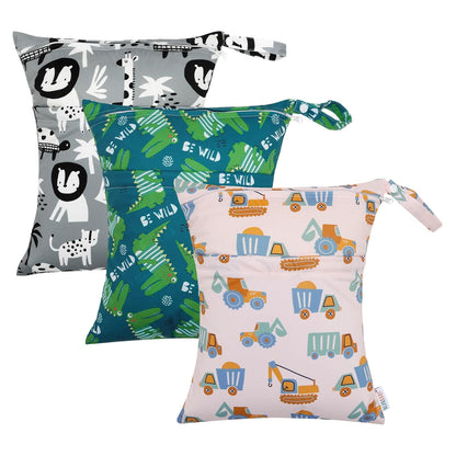 ALVA 2pcs Cloth Diaper Wet Dry Bags Waterproof Reusable with Two Zippered Pockets Travel Beach Pool Daycare Soiled Baby Items Yoga Gym Bag for Swimsuits or Wet Clothes L2629