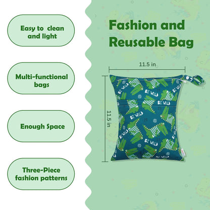 ALVA 2pcs Cloth Diaper Wet Dry Bags Waterproof Reusable with Two Zippered Pockets Travel Beach Pool Daycare Soiled Baby Items Yoga Gym Bag for Swimsuits or Wet Clothes L2629