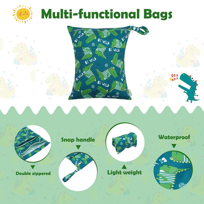 ALVA 2pcs Cloth Diaper Wet Dry Bags Waterproof Reusable with Two Zippered Pockets Travel Beach Pool Daycare Soiled Baby Items Yoga Gym Bag for Swimsuits or Wet Clothes L2629