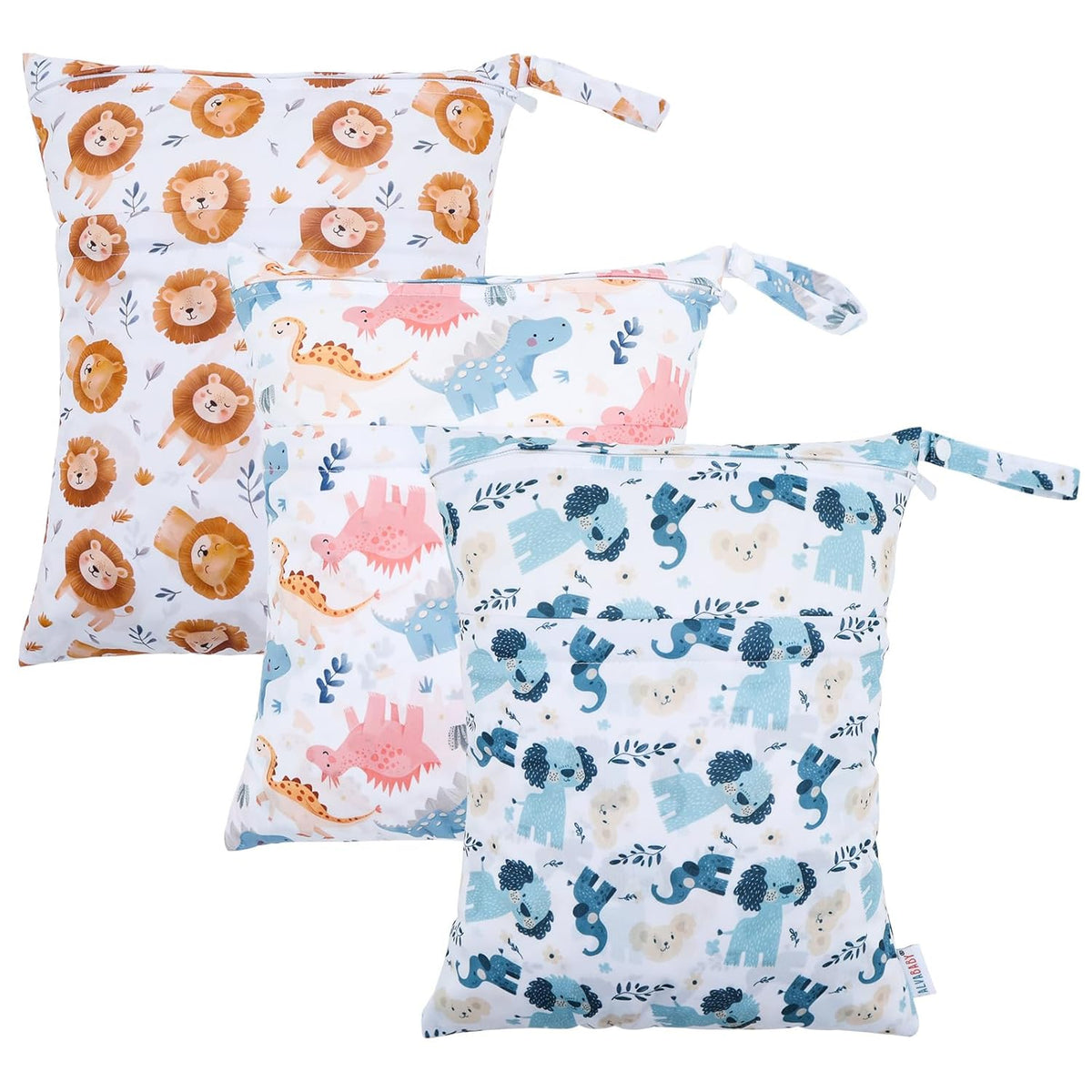 ALVA 2pcs Cloth Diaper Wet Dry Bags Waterproof Reusable with Two Zippered Pockets Travel Beach Pool Daycare Soiled Baby Items Yoga Gym Bag for Swimsuits or Wet Clothes L2629