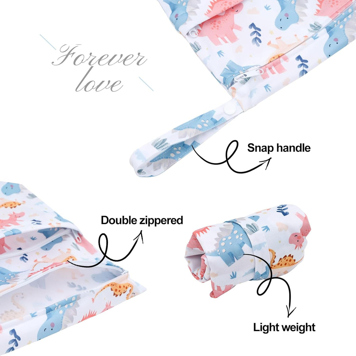 ALVA 2pcs Cloth Diaper Wet Dry Bags Waterproof Reusable with Two Zippered Pockets Travel Beach Pool Daycare Soiled Baby Items Yoga Gym Bag for Swimsuits or Wet Clothes L2629
