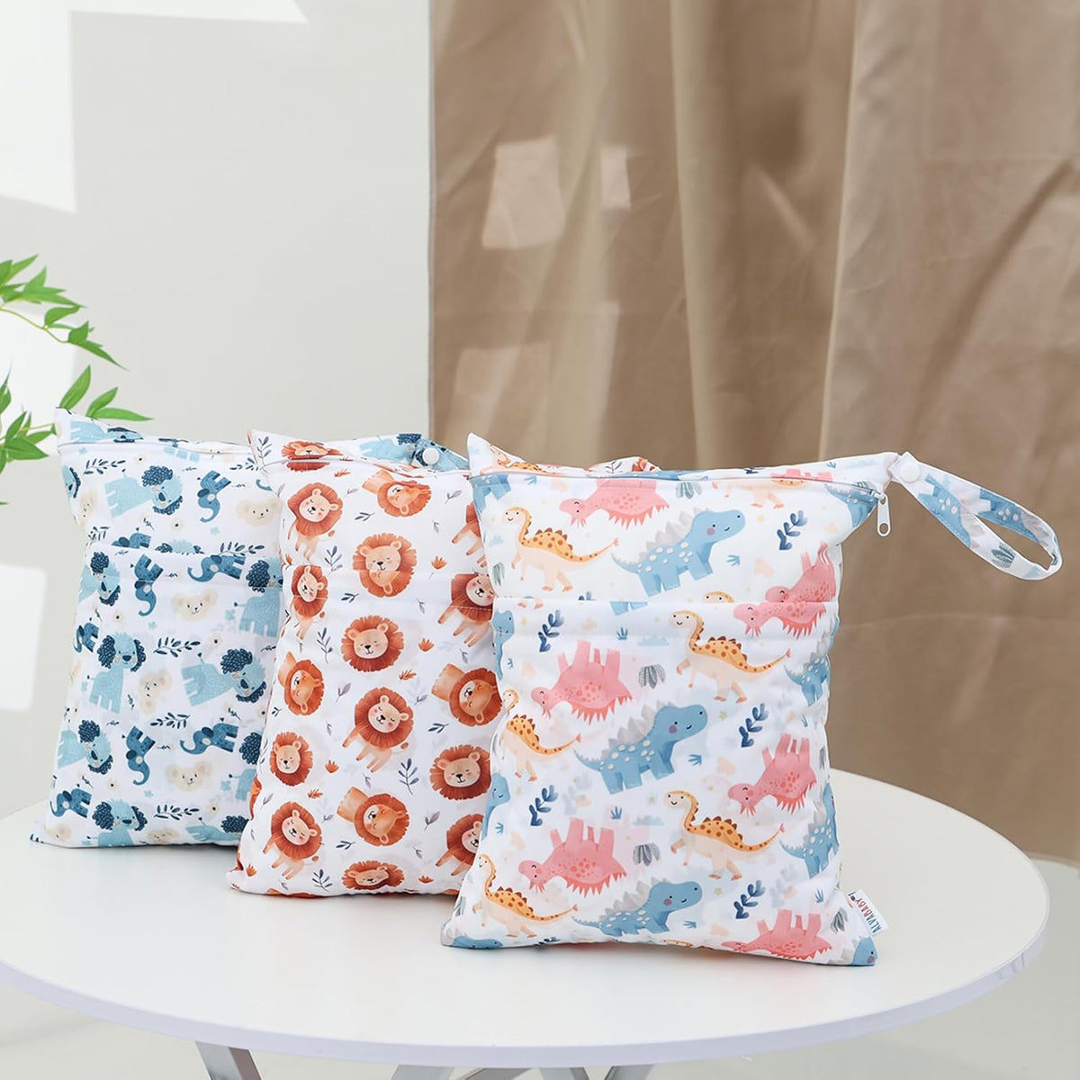 ALVA 2pcs Cloth Diaper Wet Dry Bags Waterproof Reusable with Two Zippered Pockets Travel Beach Pool Daycare Soiled Baby Items Yoga Gym Bag for Swimsuits or Wet Clothes L2629
