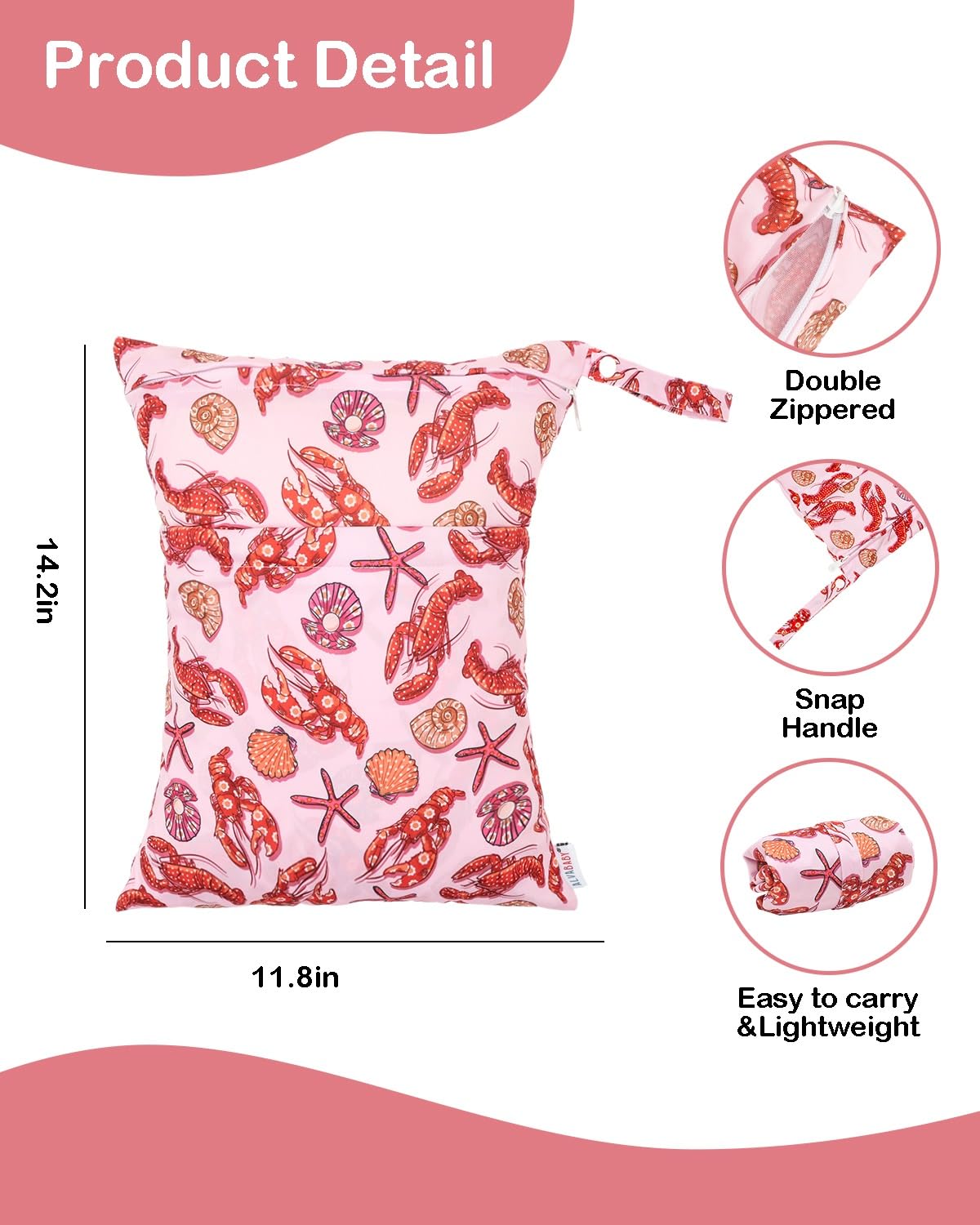 ALVA 2pcs Cloth Diaper Wet Dry Bags Waterproof Reusable with Two Zippered Pockets Travel Beach Pool Daycare Soiled Baby Items Yoga Gym Bag for Swimsuits or Wet Clothes L2629
