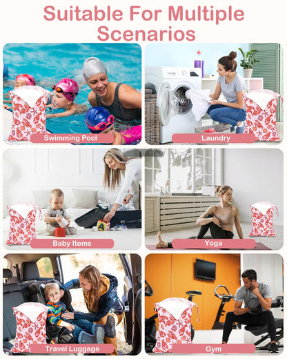 ALVA 2pcs Cloth Diaper Wet Dry Bags Waterproof Reusable with Two Zippered Pockets Travel Beach Pool Daycare Soiled Baby Items Yoga Gym Bag for Swimsuits or Wet Clothes L2629