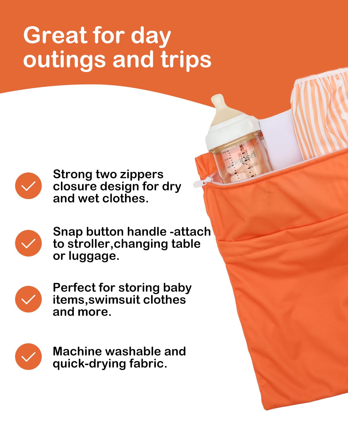 ALVA 2pcs Cloth Diaper Wet Dry Bags Waterproof Reusable with Two Zippered Pockets Travel Beach Pool Daycare Soiled Baby Items Yoga Gym Bag for Swimsuits or Wet Clothes L2629