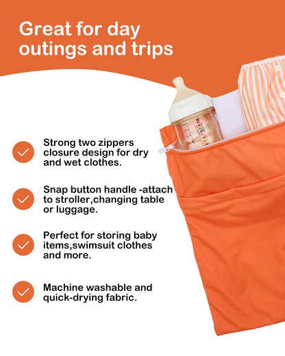 ALVA 2pcs Cloth Diaper Wet Dry Bags Waterproof Reusable with Two Zippered Pockets Travel Beach Pool Daycare Soiled Baby Items Yoga Gym Bag for Swimsuits or Wet Clothes L2629