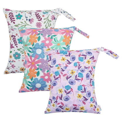 ALVA 2pcs Cloth Diaper Wet Dry Bags Waterproof Reusable with Two Zippered Pockets Travel Beach Pool Daycare Soiled Baby Items Yoga Gym Bag for Swimsuits or Wet Clothes L2629