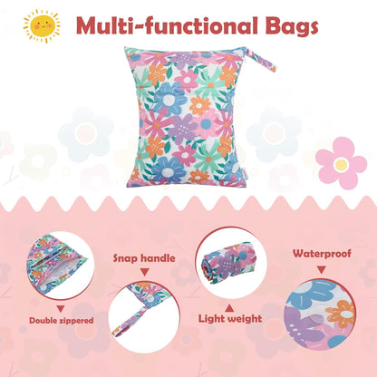 ALVA 2pcs Cloth Diaper Wet Dry Bags Waterproof Reusable with Two Zippered Pockets Travel Beach Pool Daycare Soiled Baby Items Yoga Gym Bag for Swimsuits or Wet Clothes L2629