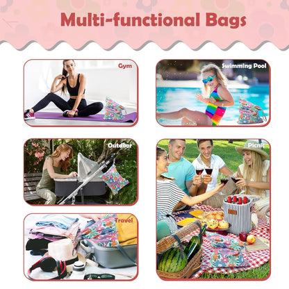 ALVA 2pcs Cloth Diaper Wet Dry Bags Waterproof Reusable with Two Zippered Pockets Travel Beach Pool Daycare Soiled Baby Items Yoga Gym Bag for Swimsuits or Wet Clothes L2629
