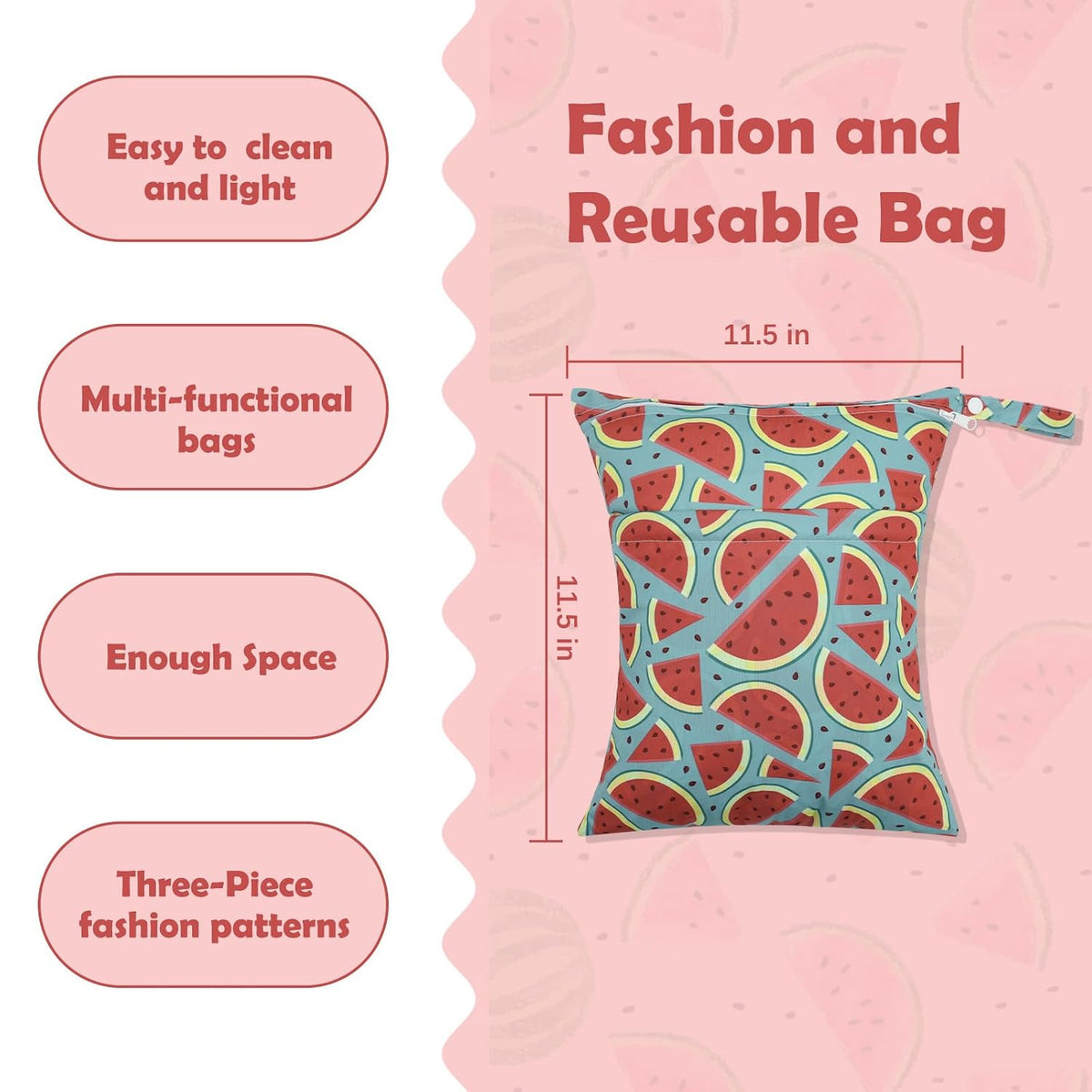 ALVA 2pcs Cloth Diaper Wet Dry Bags Waterproof Reusable with Two Zippered Pockets Travel Beach Pool Daycare Soiled Baby Items Yoga Gym Bag for Swimsuits or Wet Clothes L2629