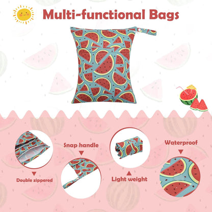 ALVA 2pcs Cloth Diaper Wet Dry Bags Waterproof Reusable with Two Zippered Pockets Travel Beach Pool Daycare Soiled Baby Items Yoga Gym Bag for Swimsuits or Wet Clothes L2629