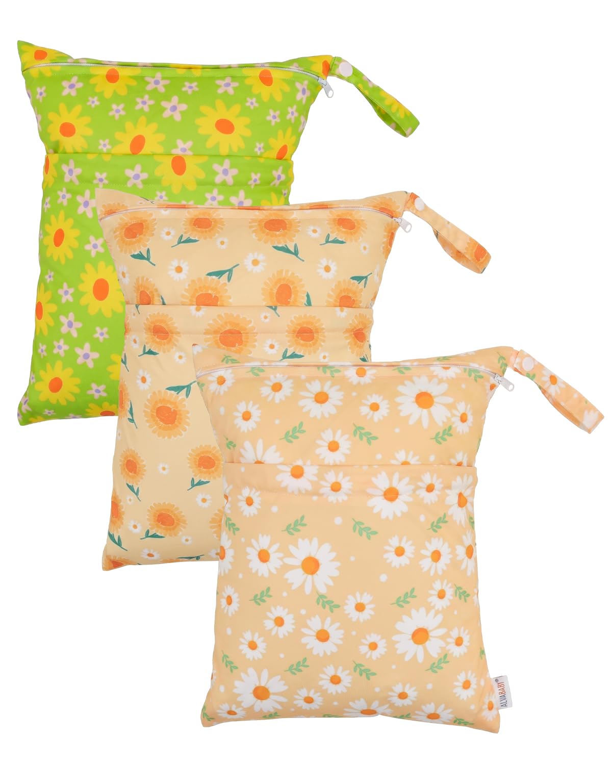ALVA 2pcs Cloth Diaper Wet Dry Bags Waterproof Reusable with Two Zippered Pockets Travel Beach Pool Daycare Soiled Baby Items Yoga Gym Bag for Swimsuits or Wet Clothes L2629