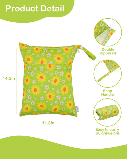 ALVA 2pcs Cloth Diaper Wet Dry Bags Waterproof Reusable with Two Zippered Pockets Travel Beach Pool Daycare Soiled Baby Items Yoga Gym Bag for Swimsuits or Wet Clothes L2629