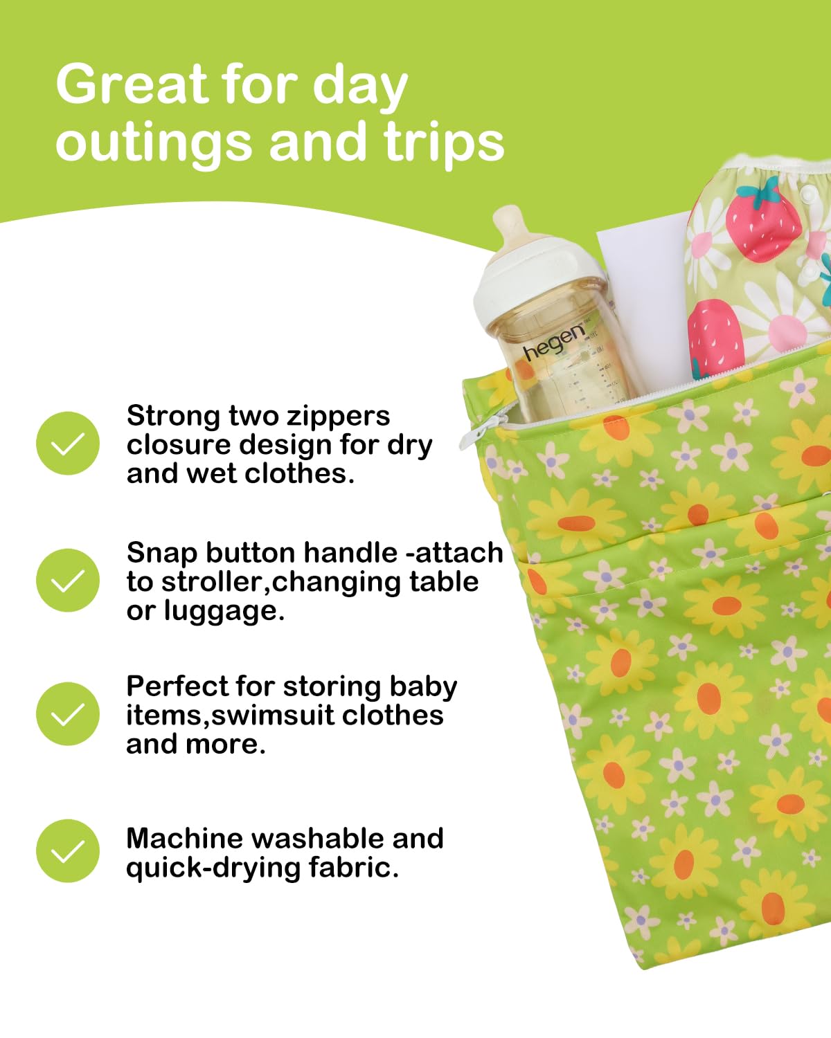 ALVA 2pcs Cloth Diaper Wet Dry Bags Waterproof Reusable with Two Zippered Pockets Travel Beach Pool Daycare Soiled Baby Items Yoga Gym Bag for Swimsuits or Wet Clothes L2629