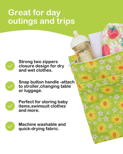 ALVA 2pcs Cloth Diaper Wet Dry Bags Waterproof Reusable with Two Zippered Pockets Travel Beach Pool Daycare Soiled Baby Items Yoga Gym Bag for Swimsuits or Wet Clothes L2629