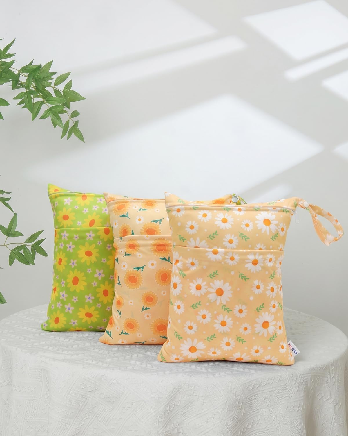 ALVA 2pcs Cloth Diaper Wet Dry Bags Waterproof Reusable with Two Zippered Pockets Travel Beach Pool Daycare Soiled Baby Items Yoga Gym Bag for Swimsuits or Wet Clothes L2629