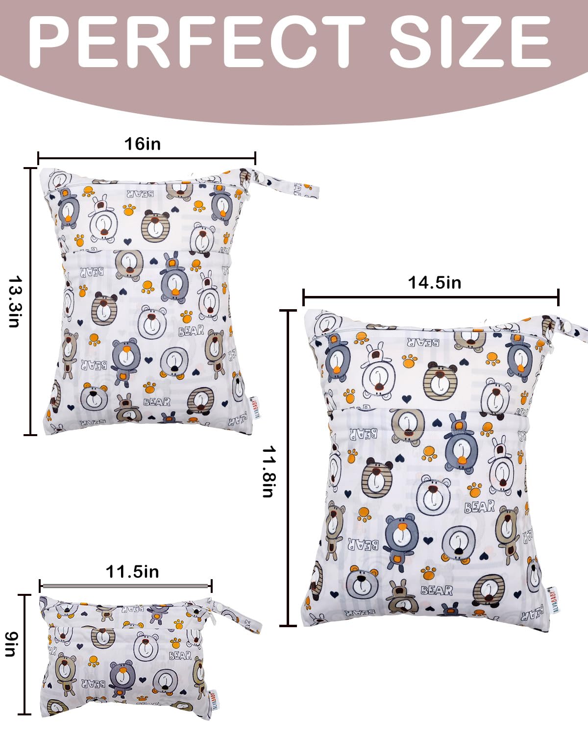 ALVA 2pcs Cloth Diaper Wet Dry Bags Waterproof Reusable with Two Zippered Pockets Travel Beach Pool Daycare Soiled Baby Items Yoga Gym Bag for Swimsuits or Wet Clothes L2629