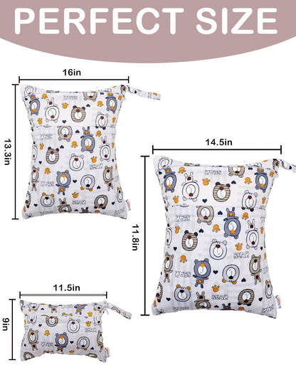 ALVA 2pcs Cloth Diaper Wet Dry Bags Waterproof Reusable with Two Zippered Pockets Travel Beach Pool Daycare Soiled Baby Items Yoga Gym Bag for Swimsuits or Wet Clothes L2629