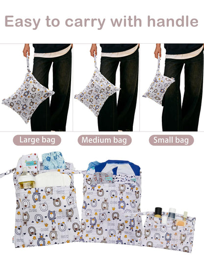 ALVA 2pcs Cloth Diaper Wet Dry Bags Waterproof Reusable with Two Zippered Pockets Travel Beach Pool Daycare Soiled Baby Items Yoga Gym Bag for Swimsuits or Wet Clothes L2629