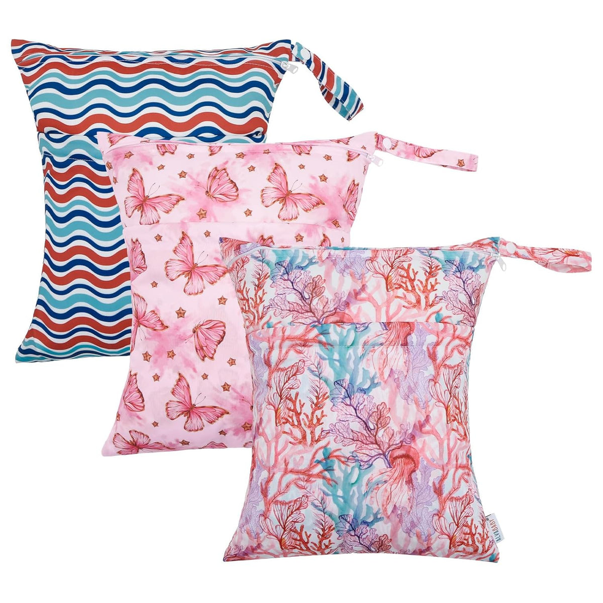 ALVA 2pcs Cloth Diaper Wet Dry Bags Waterproof Reusable with Two Zippered Pockets Travel Beach Pool Daycare Soiled Baby Items Yoga Gym Bag for Swimsuits or Wet Clothes L2629