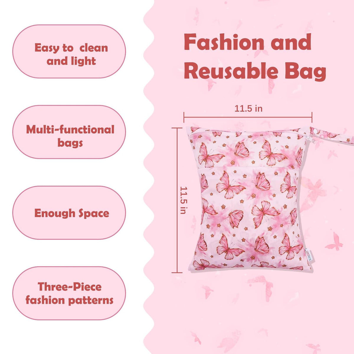 ALVA 2pcs Cloth Diaper Wet Dry Bags Waterproof Reusable with Two Zippered Pockets Travel Beach Pool Daycare Soiled Baby Items Yoga Gym Bag for Swimsuits or Wet Clothes L2629