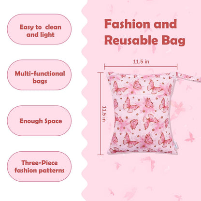 ALVA 2pcs Cloth Diaper Wet Dry Bags Waterproof Reusable with Two Zippered Pockets Travel Beach Pool Daycare Soiled Baby Items Yoga Gym Bag for Swimsuits or Wet Clothes L2629