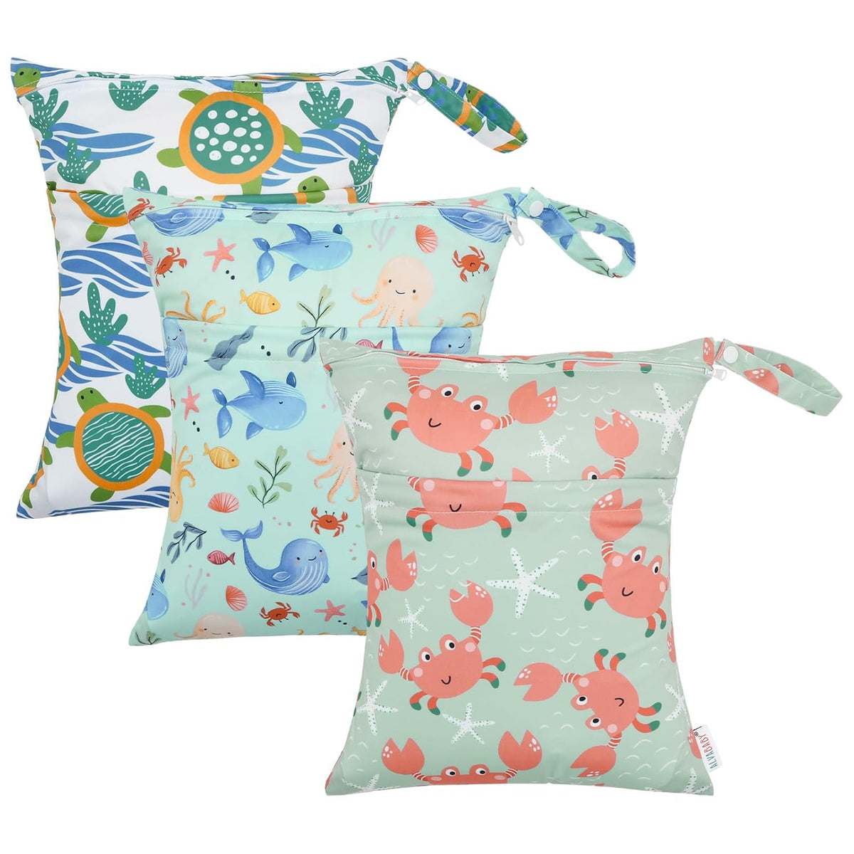 ALVA 2pcs Cloth Diaper Wet Dry Bags Waterproof Reusable with Two Zippered Pockets Travel Beach Pool Daycare Soiled Baby Items Yoga Gym Bag for Swimsuits or Wet Clothes L2629