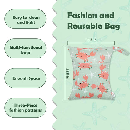 ALVA 2pcs Cloth Diaper Wet Dry Bags Waterproof Reusable with Two Zippered Pockets Travel Beach Pool Daycare Soiled Baby Items Yoga Gym Bag for Swimsuits or Wet Clothes L2629