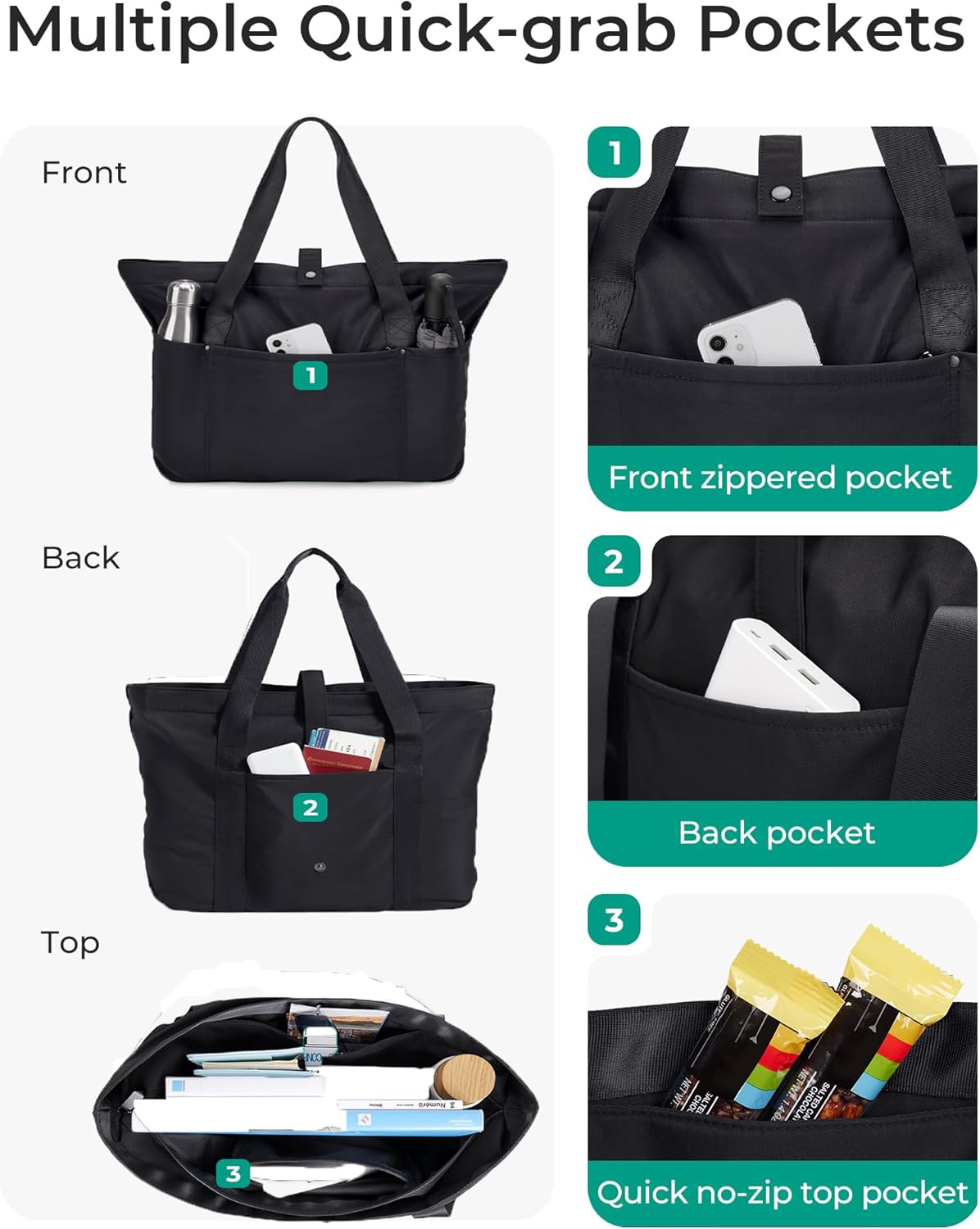Tote Bag for Women, Foldable Tote Bag With Zipper Travel Shoulder Bag Handbag for Work
