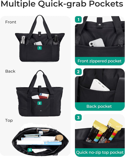 Tote Bag for Women, Foldable Tote Bag With Zipper Travel Shoulder Bag Handbag for Work