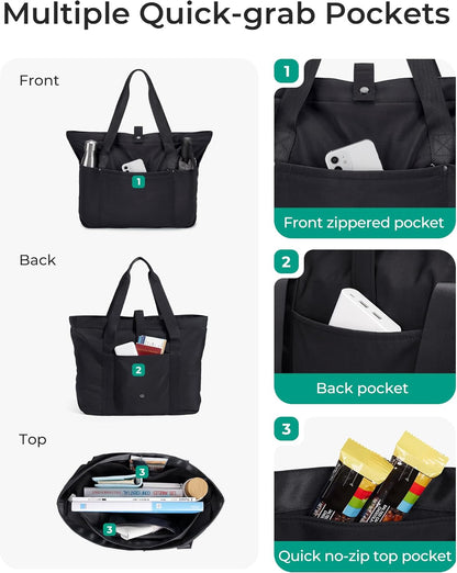 Tote Bag for Women, Foldable Tote Bag With Zipper Travel Shoulder Bag Handbag for Work