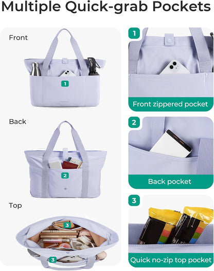 Tote Bag for Women, Foldable Tote Bag With Zipper Travel Shoulder Bag Handbag for Work