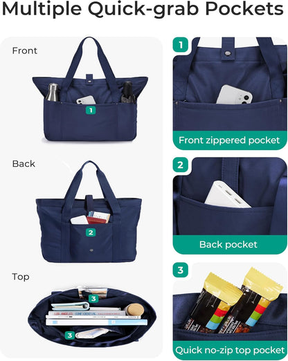 Tote Bag for Women, Foldable Tote Bag With Zipper Travel Shoulder Bag Handbag for Work