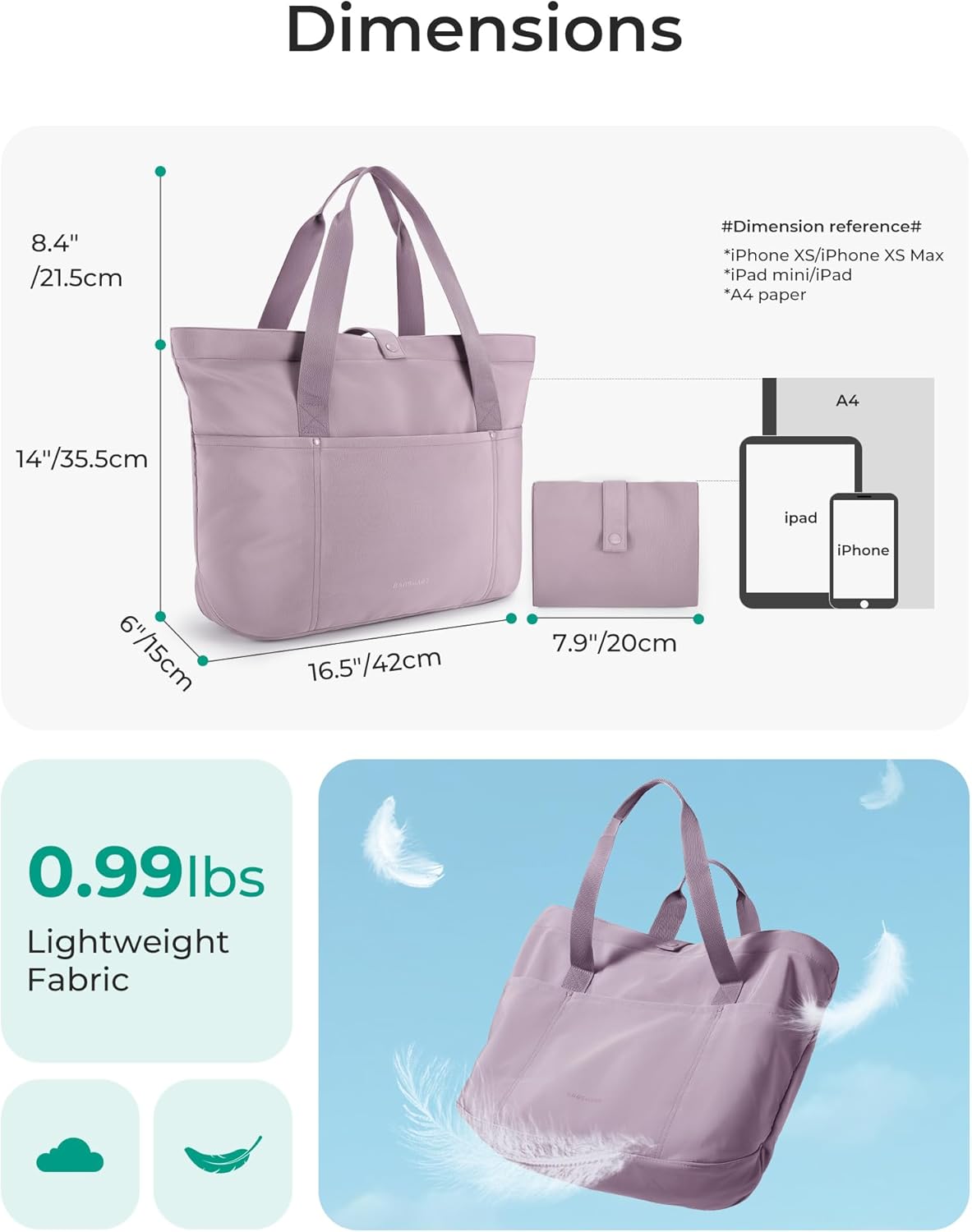 Tote Bag for Women, Foldable Tote Bag With Zipper Travel Shoulder Bag Handbag for Work