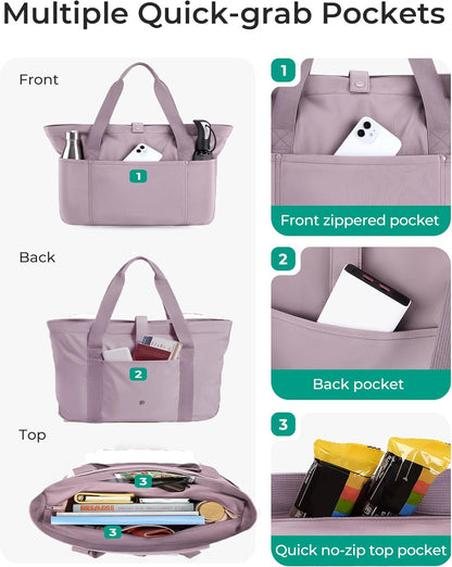 Tote Bag for Women, Foldable Tote Bag With Zipper Travel Shoulder Bag Handbag for Work